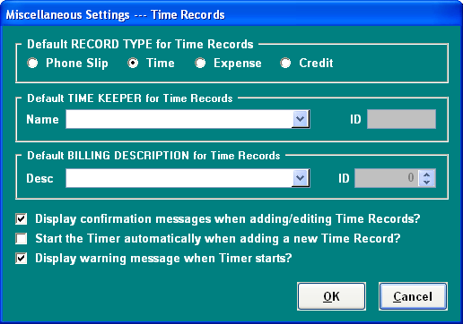 Misc Settings for adding Time Records