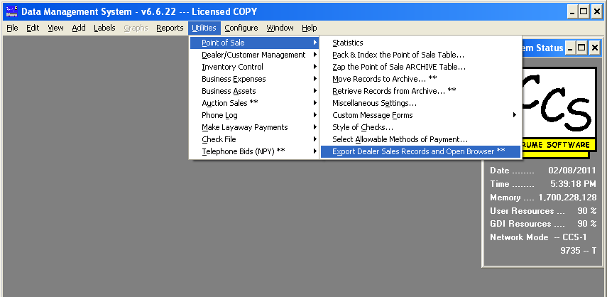 export dealer sales records image -- utility menu